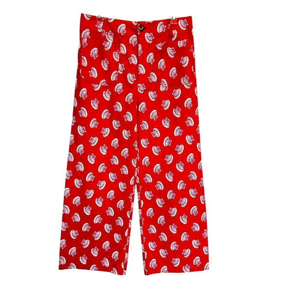 NWT Maeve Anthropologie The Collette Wide Leg Crop Pant Red Pink Sea Shells 31 - Picture 1 of 9